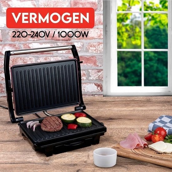 SNJY® Grill Apparaat - Bakplaat Electrisch - Tafelgrill - 1000 W - Zwart/Rood — afbeelding 4