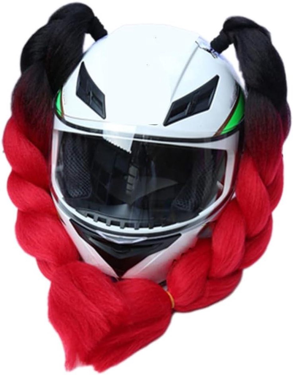 Allecto - Motorhelm - Accessoires - Helmboord - Rood - Vlechten - Pruik - Geschikt voor motorfiets en fiets - Paardenstaart - Haarsieraden