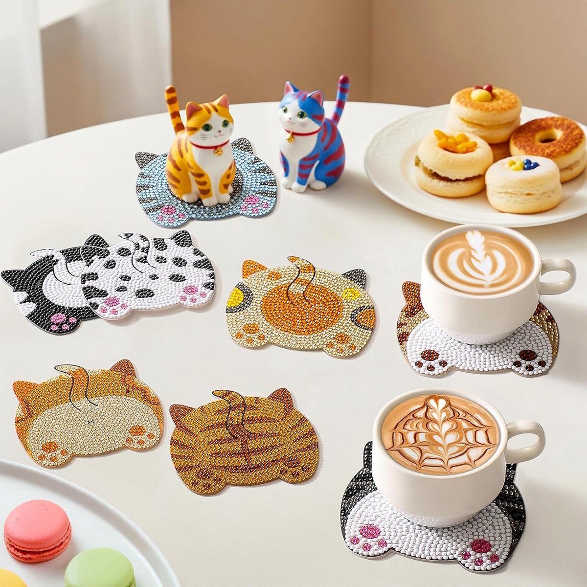 8x Onderzetters met Houder voor Diamond Painting Knutselset Kattenontwerp Antislip