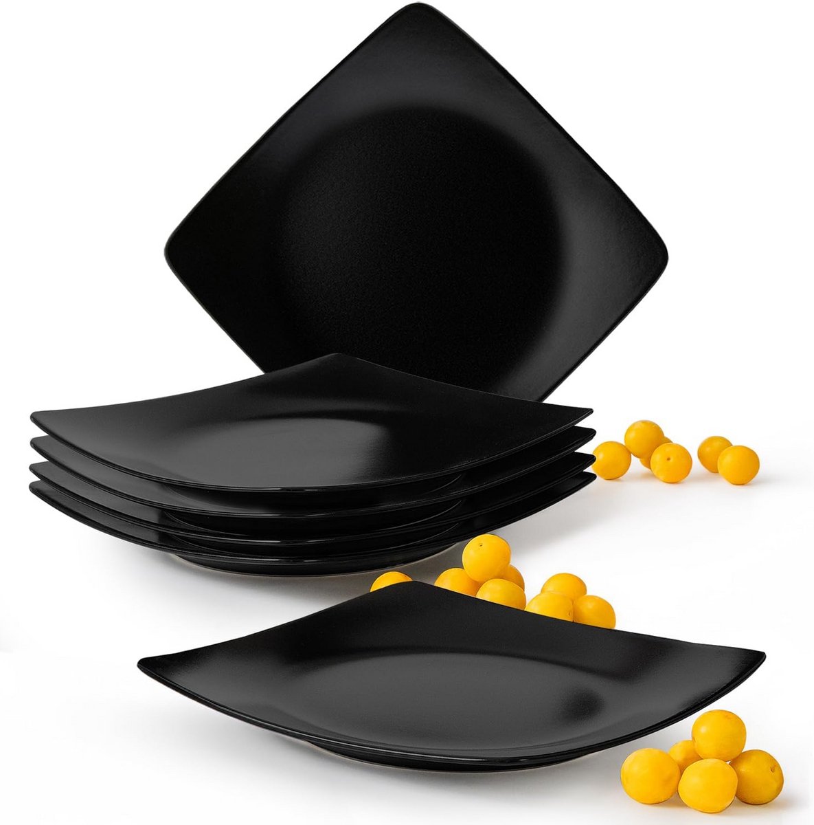 Set van 6 Dinerborden Keramiek Mat Zwart Modern 25 cm