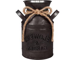 Allecto- Rustiek Metalen Bloemvaas - Vintage Boeren Melkemmer - Primitieve Decoratieve Kan Voor Huis, Huwelijksdecoratie & Tuin - Gegalvaniseerd - 11,3 x 19 cm - Geschikt voor Bloemen - Groot formaat