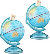 relaxdays 2 x globe de boîte d'épargne - tirelire - globe d'épargne - carte du monde