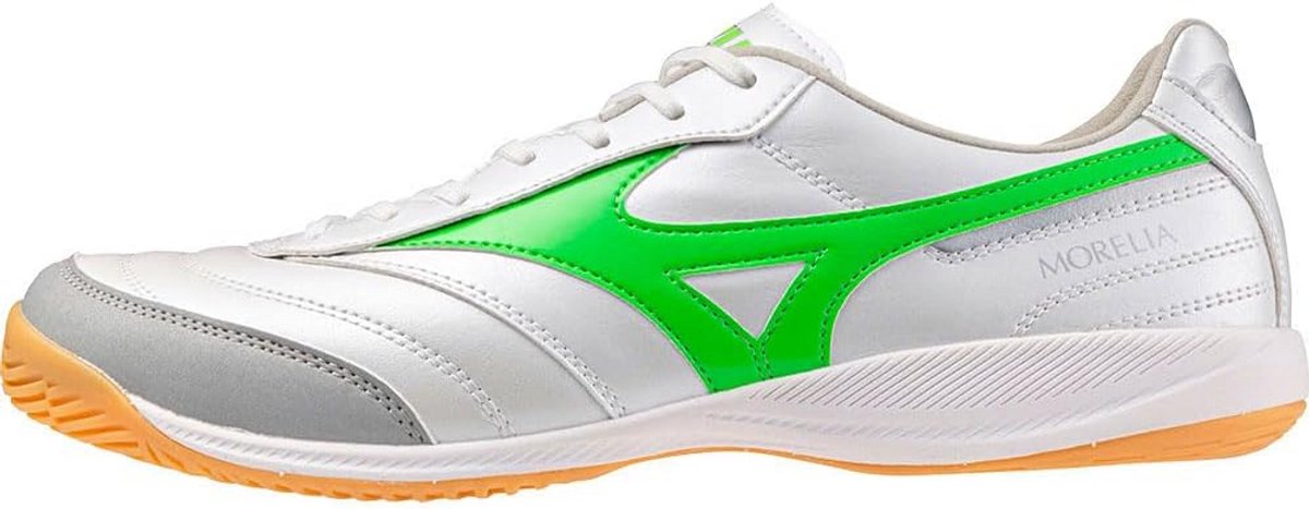 Witte indoor voetbalschoenen voor heren met groene accenten, ideaal voor zaalvoetbal, maat EU 42.