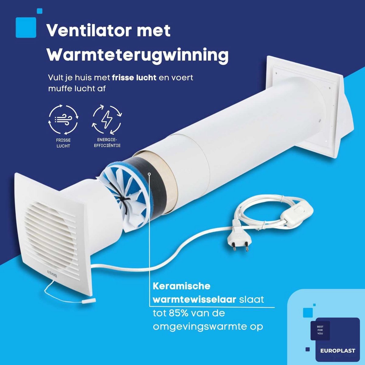 Decentrale Warmteterugwinningseenheid met Schakelaar voor Efficiënte Ventilatie