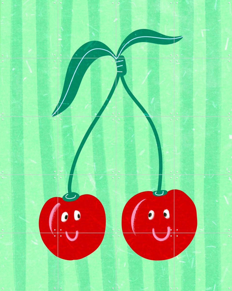 IXXI Hello Cherries, Raissa Oltmanns - 80 x 100 cm - Gratis ophangtool - Grote wanddecoratie en posters Babykamer, Kinderkamer, Kinderen