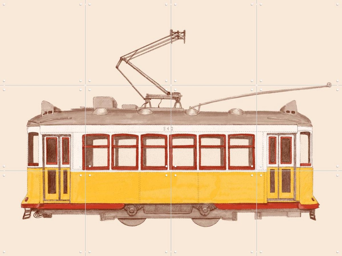 IXXI Lisbon Tramway, Florent Bodart - 80 x 60 cm - Gratis ophangtool - Grote wanddecoratie en posters - Illustraties, Vintage, Gang, Woonkamer