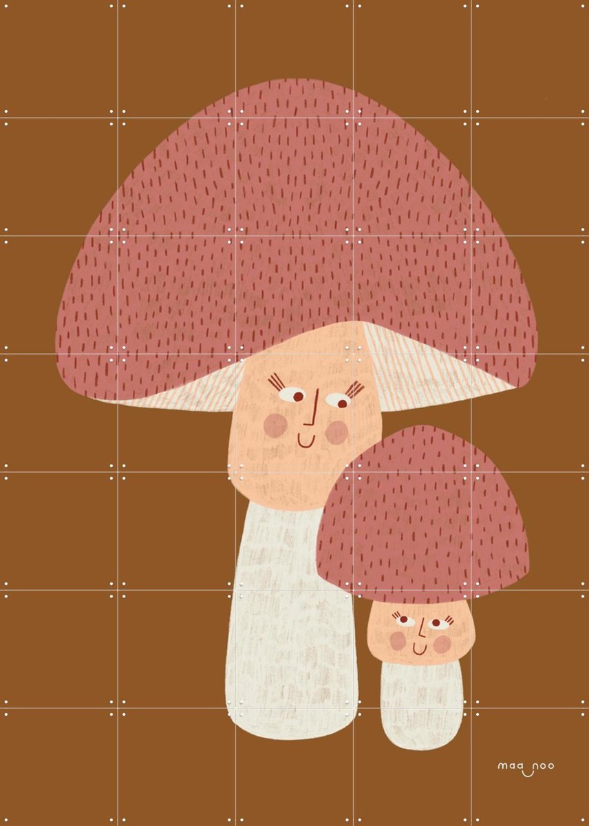 IXXI Sweet Mushrooms, Maa-noo - 100 x 140 cm - Gratis ophangtool - Grote wanddecoratie en posters - Speels, Fantasierijk, Cartoonesk, Illustraties