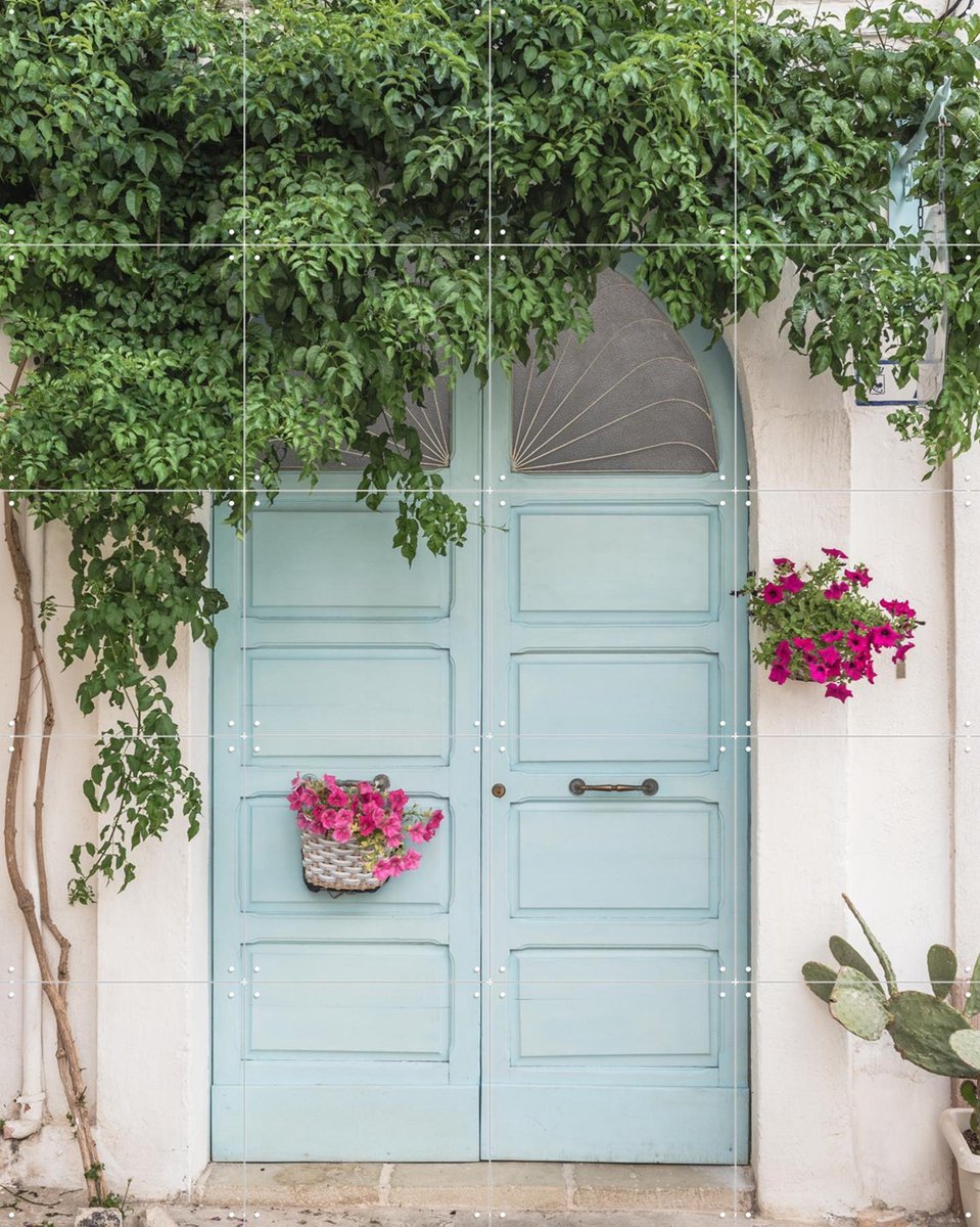 IXXI Botanical Blue Door In Italy, Photolovers - 80 x 100 cm - Gratis ophangtool - Grote wanddecoratie en posters - Realisme, Fotografie, Naturalisme