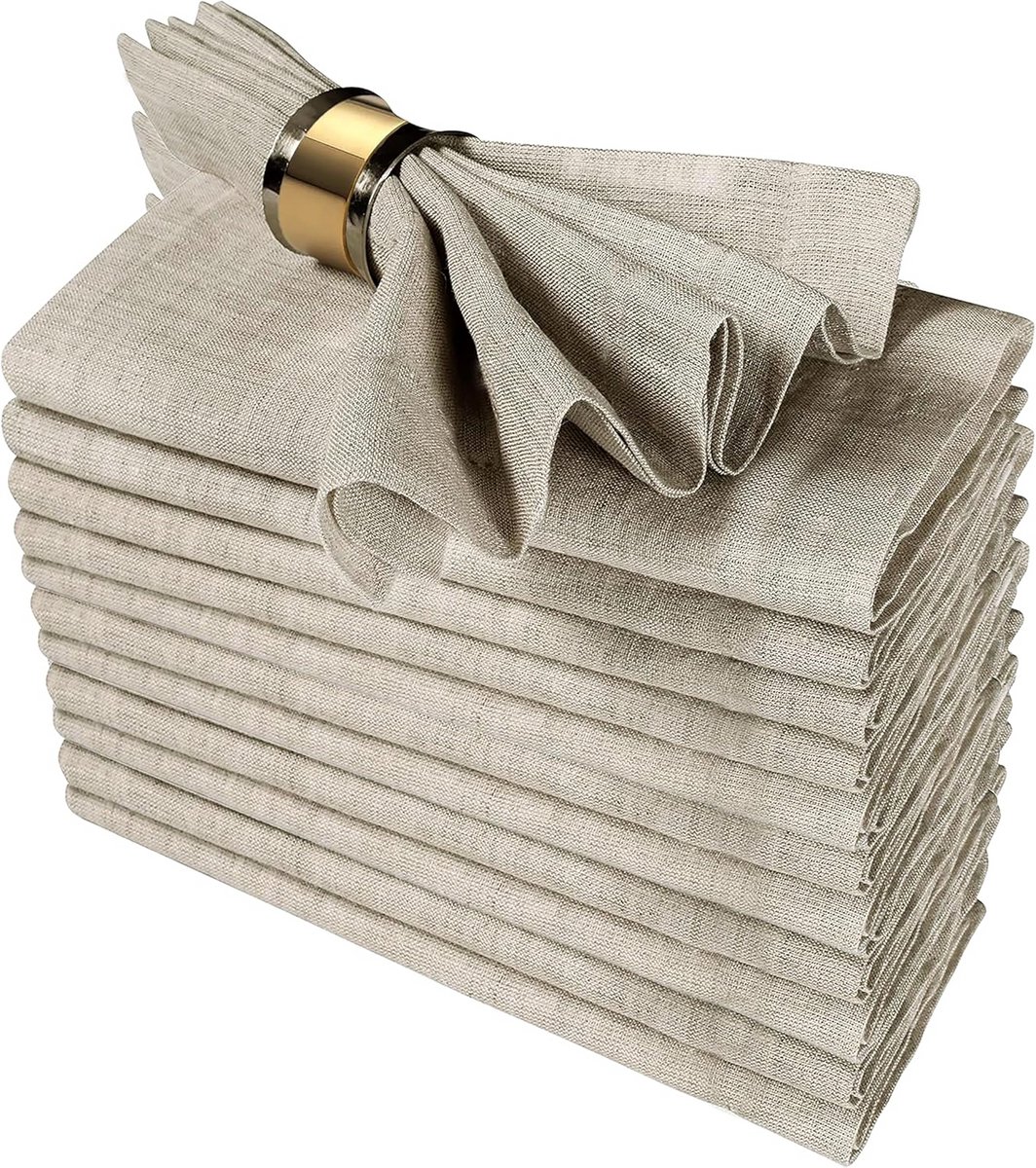 Set van 12 Designer Diner Servetten Linnenlook Katoen 45x45 cm - Natuurlijke Kleur