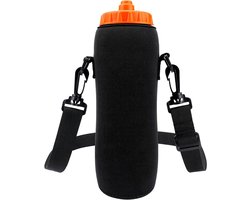 Waterflesdrager met riem, compatibel met plastic drinkflessen, geïsoleerd, zwart - Sportaccessoire voor hydratatie - Geschikt voor Gatorade plastic drinkflessen - 140 cm.