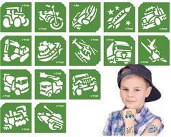 Glitter Tattoo Sjablonen - 15-delige Set Met Voertuigontwerpen [TY50155]