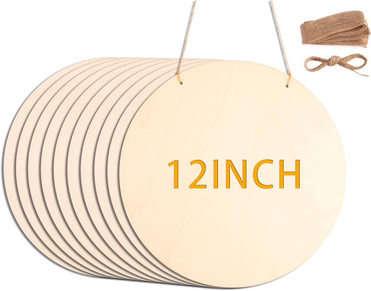 10 stuks 30 cm onafgewerkte houten cirkels - DIY houten rondjes voor schilderen, houtbranden, decoraties en deurhangers
