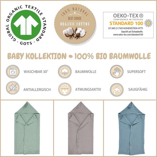 Biologische Badponcho met Capuchon voor Baby's en Kinderen 75x100 cm - Zacht Mousseline Katoen — afbeelding 4