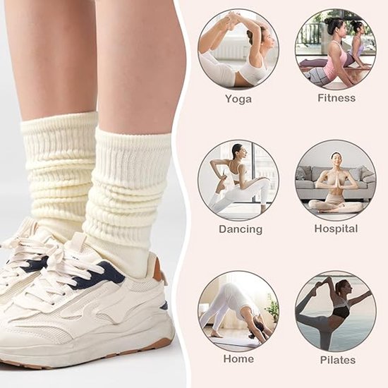 Antislip sokken - antislip sokken pilates - Eén maat 36-46 - yoga sokken - yoga sokken antislip - Geschikt voor Lange Scrunch Slipper Sokken - 3 paar - geschikt voor yoga, ballet, dans, ballet, fitness - Khaki, Bruin, Beige - One Size van Merkloos — afbeelding 2