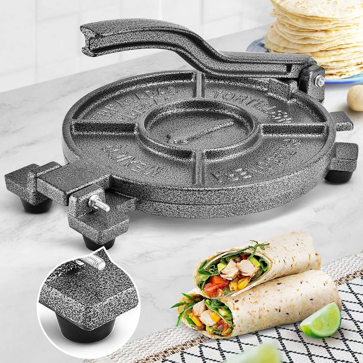 Gietijzeren Tortillapers 26,4 cm – Zware Taco Maker en Roti Pers voor Verse Tortilla’s