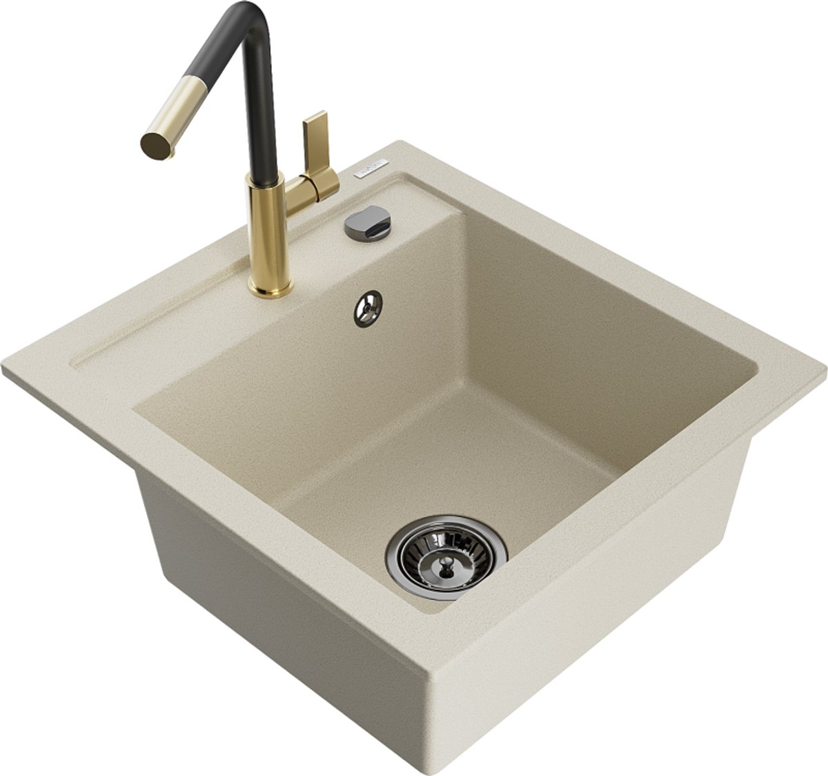 Mexen Vito granieten spoelbak 1-komor met keukenkraan Flora, beige - 6503-69-670401-57-B