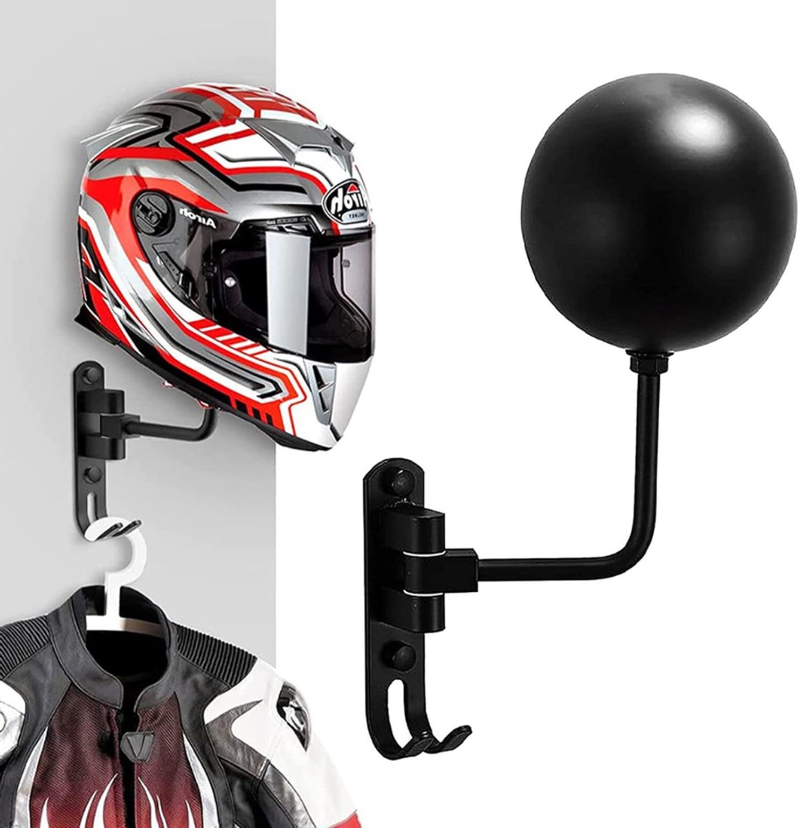 Aurixi® Helmhouder - Helm Houder - Helm Kapstok - Helm Standaard - Motorhelm Steun – Wandsteun Ophangsysteem – Draaibare Houder - Zwart - 15cm x 10cm x 5 cm