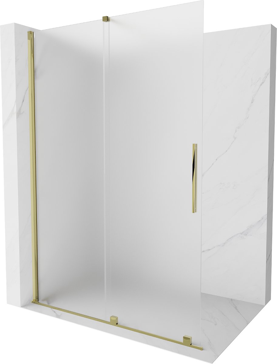 Mexen Velar schuifbare douchewand Walk-in 130 x 200 , ijsbloem 8 mm, goud - 871-130-000-33-50