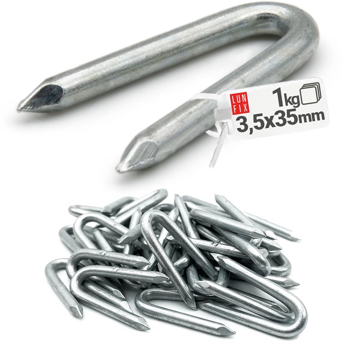 Verzinkte Krampen voor Houtverbindingen, U-vorm, Scherpe Punt, 3,5 x 35 mm, 1 kg (ca. 210 stuks)