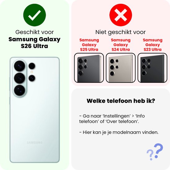 Witte Samsung Galaxy S26 Ultra telefoon met camera's. Geschikt voor deze telefoon.
