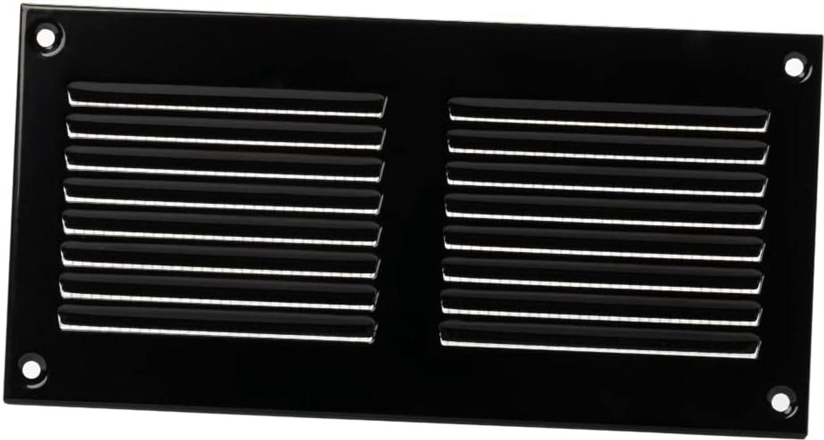 Ventilatierooster 200x100mm Zwart Metaal met Insectengaas Toevoer en Afvoer