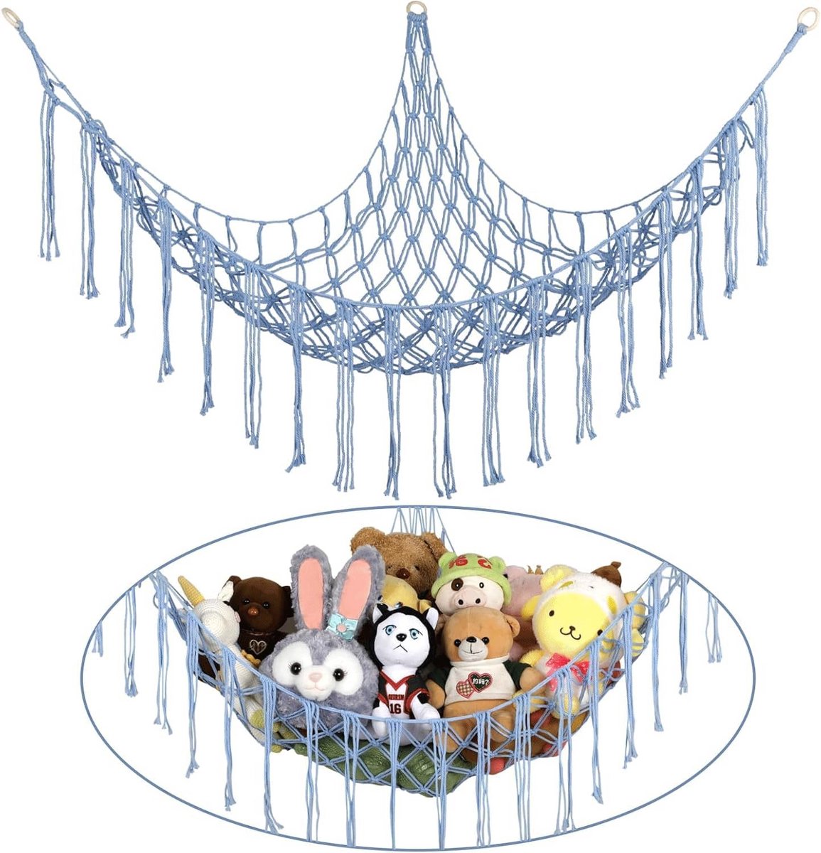 Hoekhangmat voor Knuffels - Handgehaakt Boho Opbergnet voor Kinderkamer en Slaapkamer