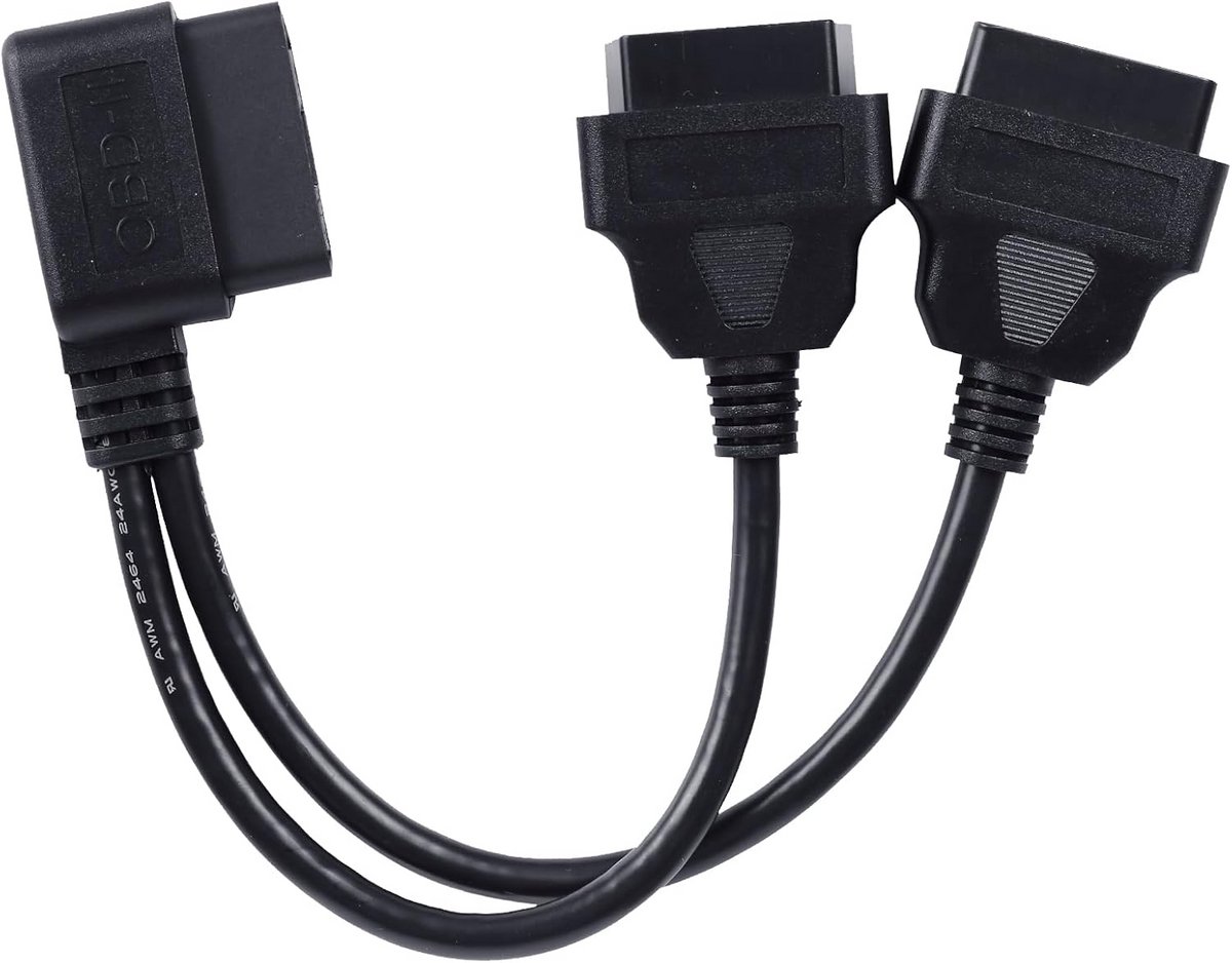 Haakse OBD2 Splitter Y Kabel - 16-PIN 1x Mannelijk naar 2x Vrouwelijk Verlengsnoer 30cm
