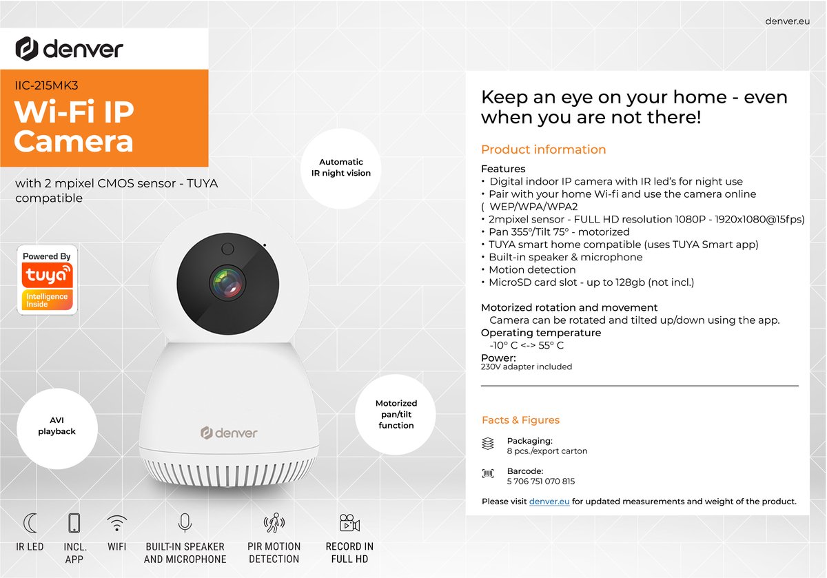 Denver IIC215MK2 Beveiligingscamera Indoor met Nachtzicht - afbeelding 3