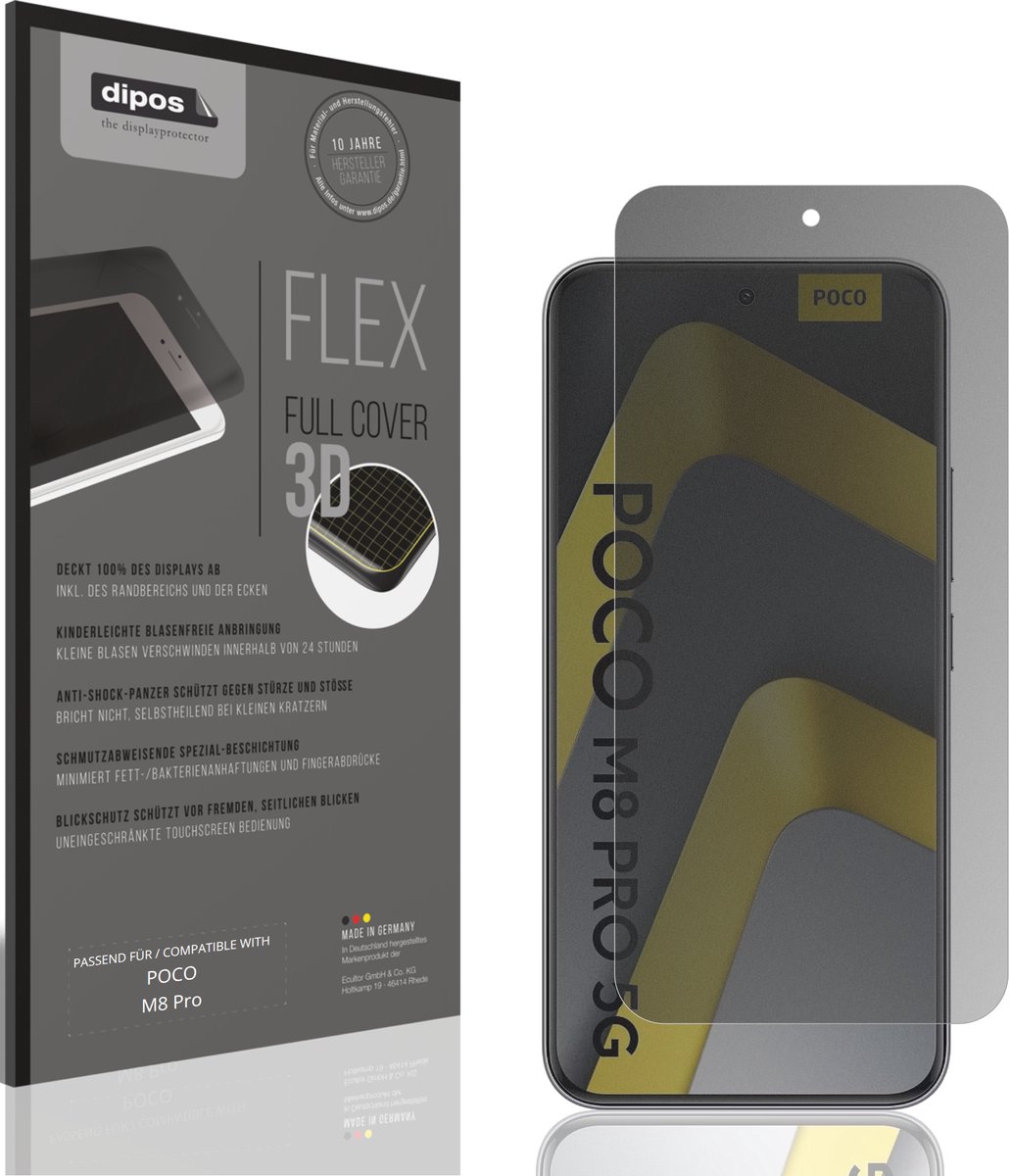 dipos FLEX – Matte Privacy Screenprotector geschikt voor POCO M8 Pro | Volledige Schermbescherming | Case-Friendly
