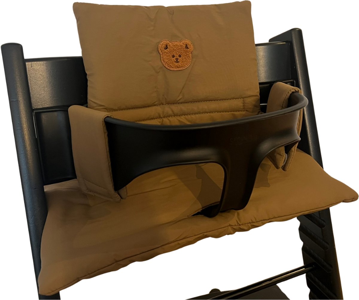 HHHK - Stokke Tripp Trapp Kussenset - Zitkussen en Rugkussen - Bruin Groen met Beertje - Stoelverkleiner - Babyset Kussen