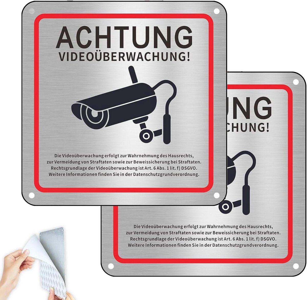 2 Stuks Videobewaking Schild - Zelfklevend en Voorgeboord Aluminium Waarschuwingsbord