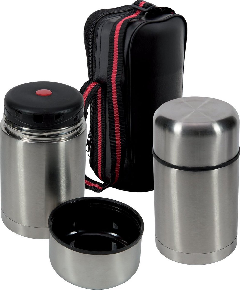 Roestvrij Stalen Lunchbox met Dubbelwandige Thermische Isolatie en Luchtdichte Sluiting - Inclusief Kunstleren Tas
