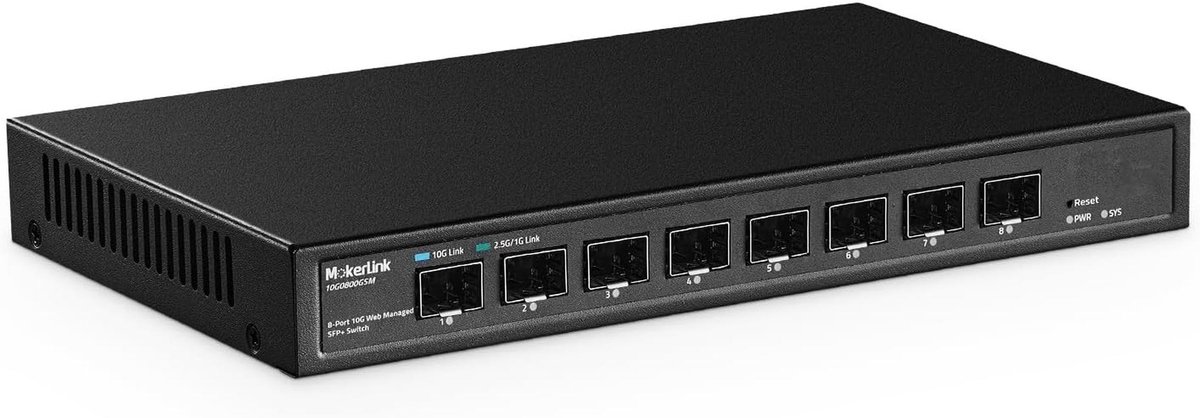 8-poorts SFP+ 10Gbit/s Switch - 160Gbit/s Bandbreedte, Webbeheerd, Ventilatorloos