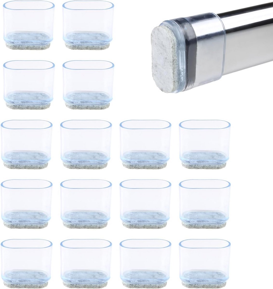 16x Ovale Beschermdoppen voor Stoelpoten met Vilt Onderkant (25 x 50mm) - Krasvrije Vloerbeschermers
