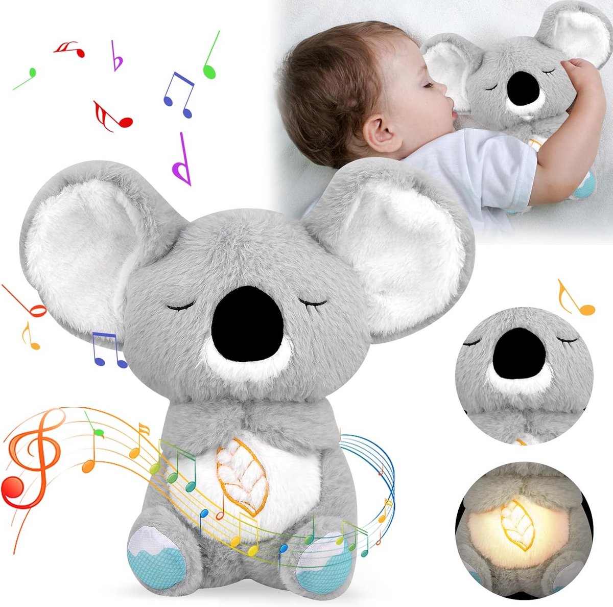 Zachte Ademhalende Knuffel met Muziek en Licht - Rustgevend Speelgoed voor Baby's en Jonge Kinderen