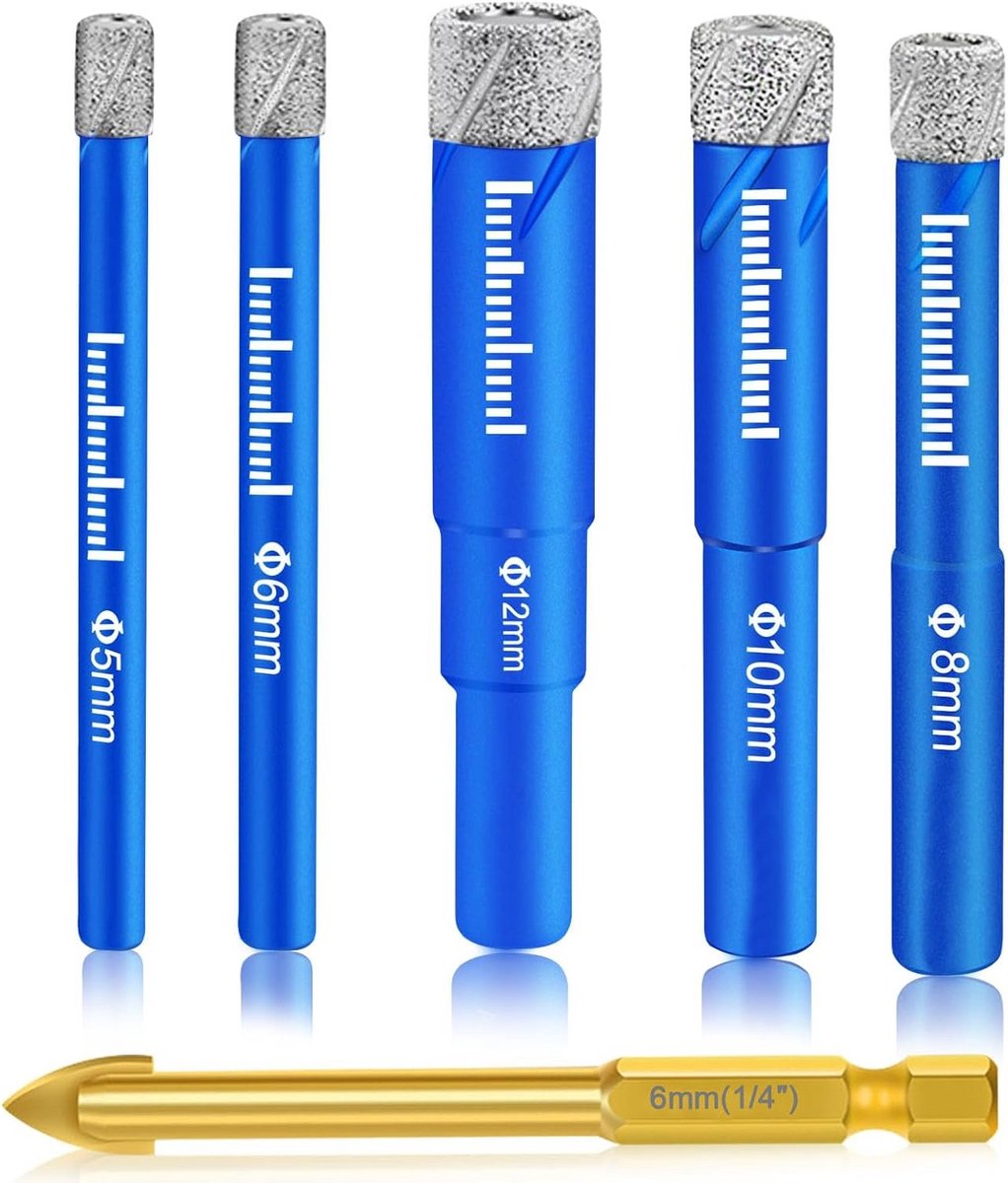 Diamantboorset 5-delig voor Tegels, Glas en Keramiek (5 t/m 12 mm)