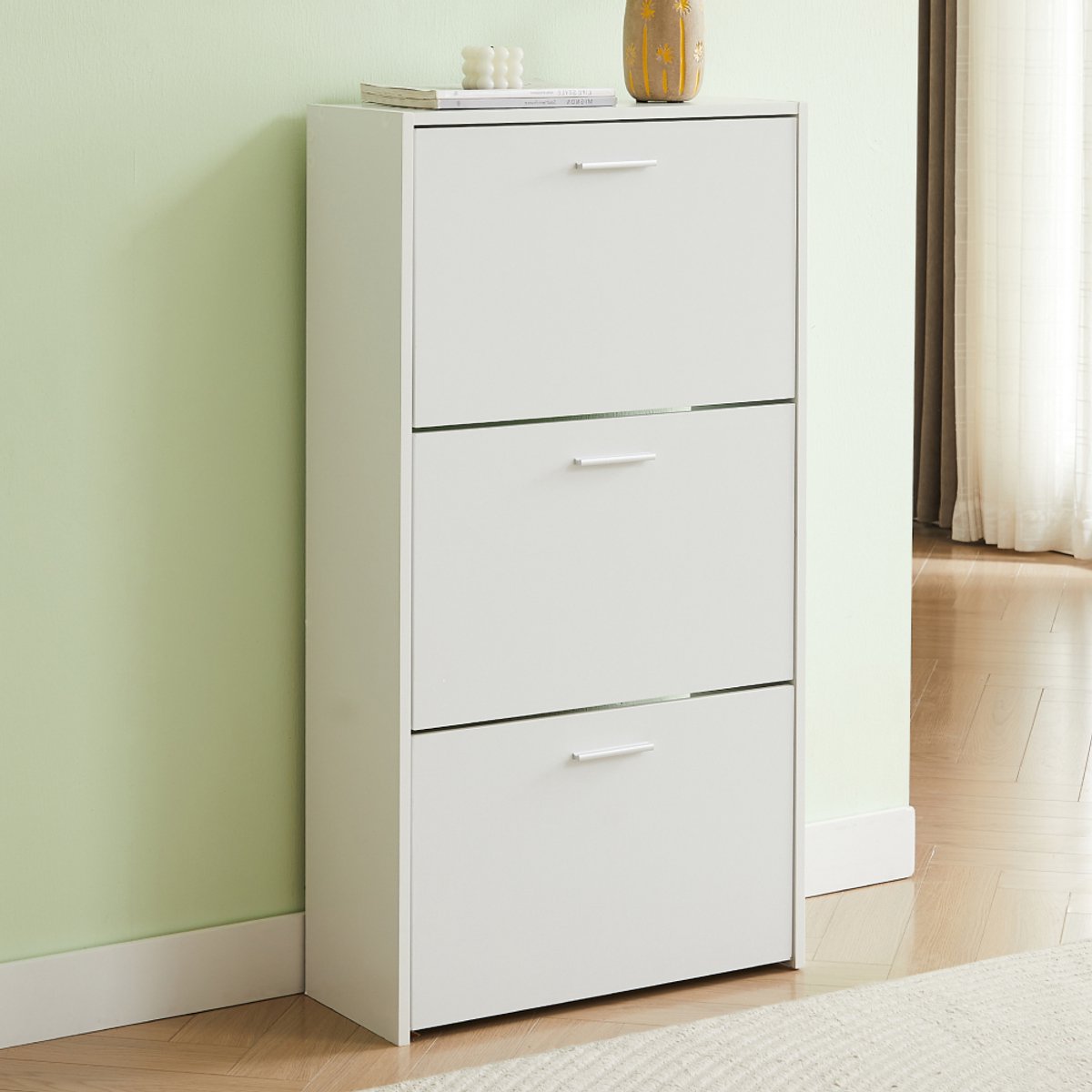 CASABEL Moderne schoenenkast met 3 neerklapbare deuren - 18 paar schoenen - Schoenopbergkast van composiethout - Afmetingen: B60 x D24 x H113 cm