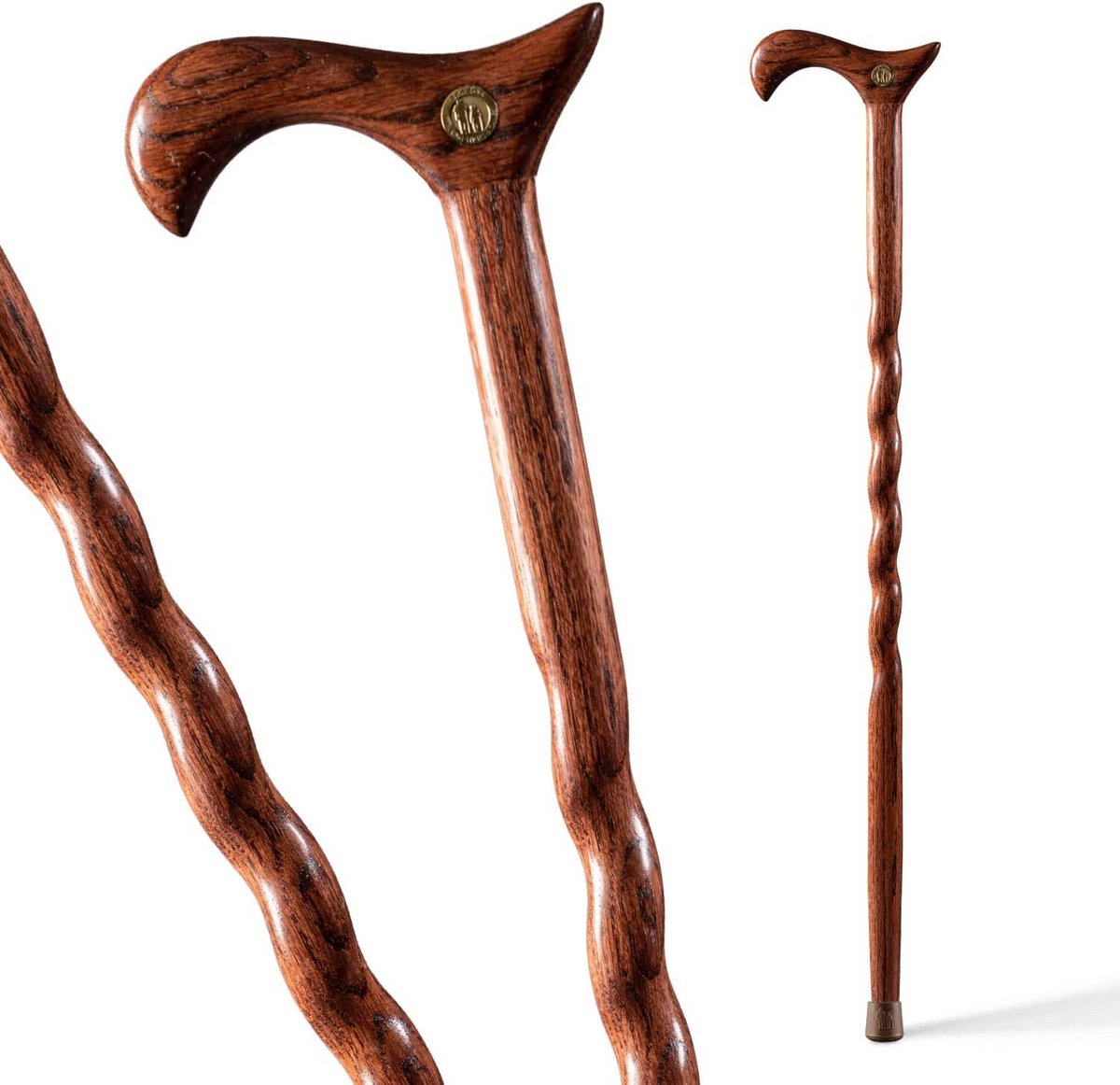 Handgemaakte Eikenhouten Wandelstok Gedraaid Hout 86 cm Rood Afwerking