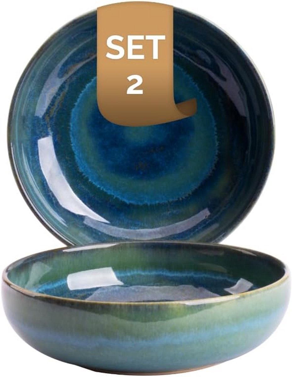 Set van 2 Groene Stoneware Schalen 16 cm - Hittebestendig en Vaatwasmachinebestendig