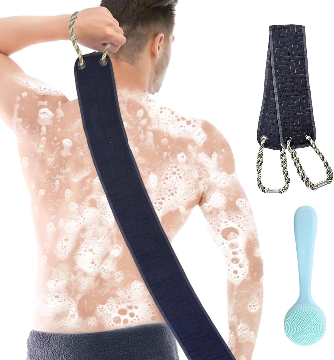 Lange Rugschrobber 90cm – Dubbelzijdige Exfoliërende Doucheband met Handvatten