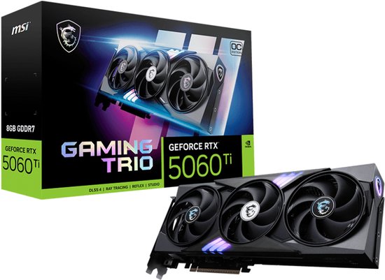 NVIDIA GeForce RTX 5060 Ti 8GB GDDR7 PCIe 5.0 Videokaart MSI Gaming Trio OC, HDMI 2.1, DisplayPort 2.1