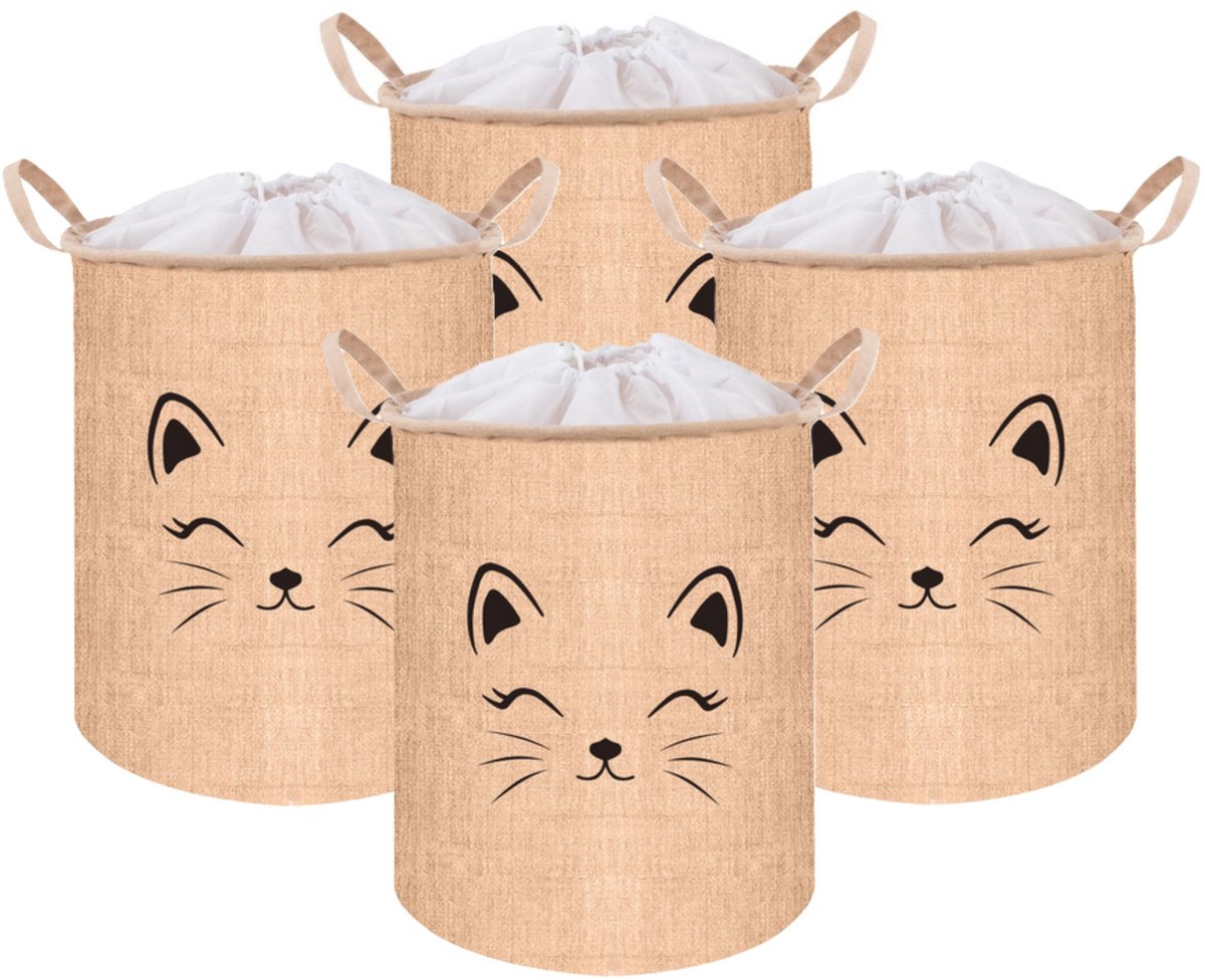 Kruzzel Speelgoedmand - 4x - beige - 35L - 32 x 43 cm - opbergmand - speelgoedkist - organizer