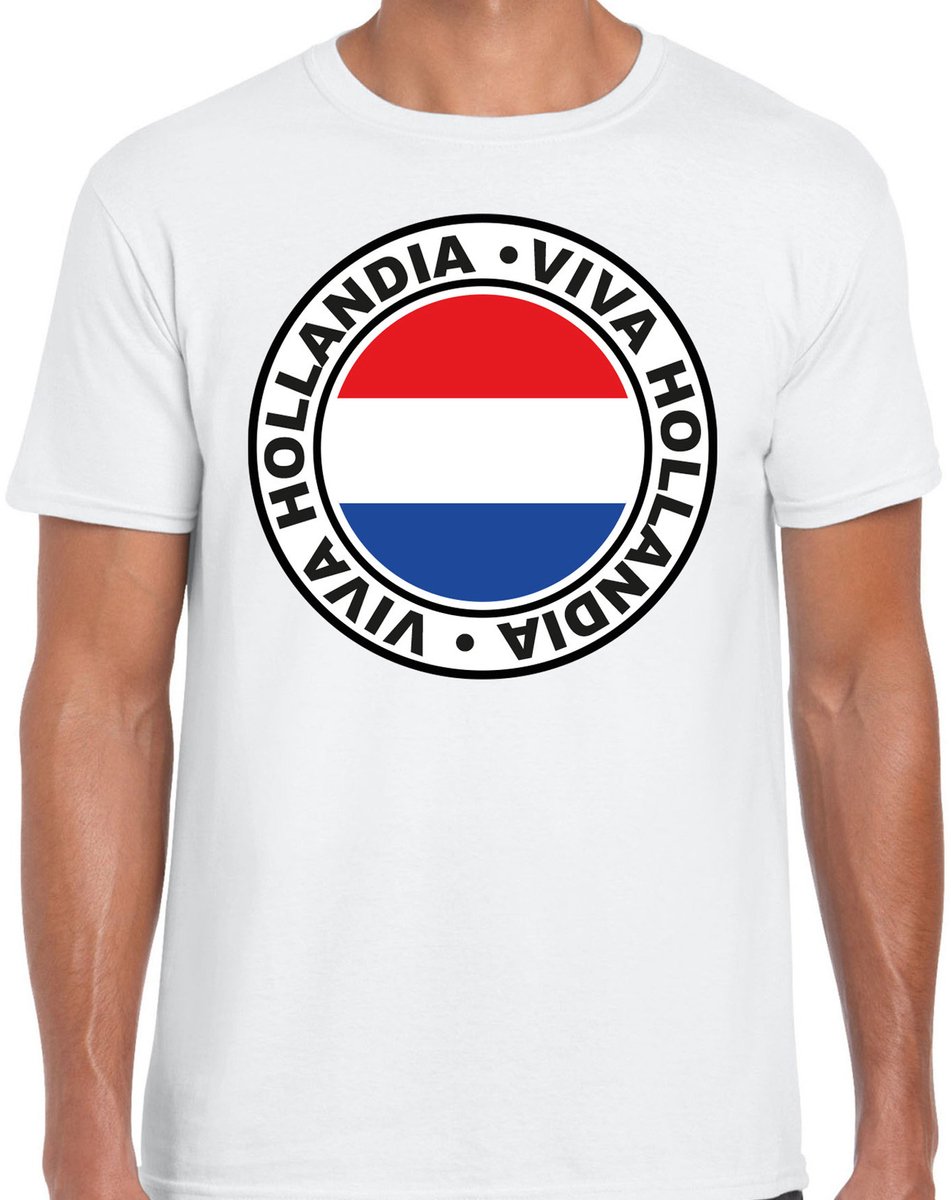 Bellatio Decorations Verkleed T-shirt voor heren - Viva Hollandia - wit - voetbal supporter - themafeest M