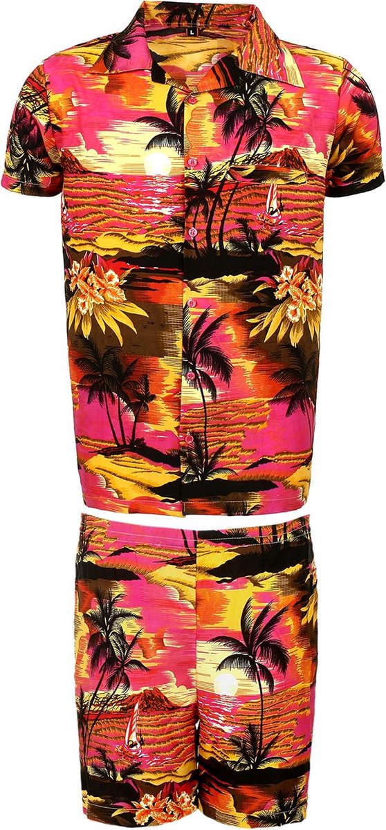 Heren Hawaii Set Korte Broek en Shirt - Tropisch Vakantie Overhemd