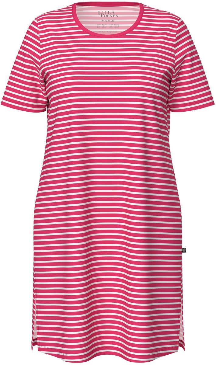 Ulla Popken - Dames - Bigshirt strepen ronde hals korte mouwen biologisch katoen - Fuchsiarood - Maat 46+