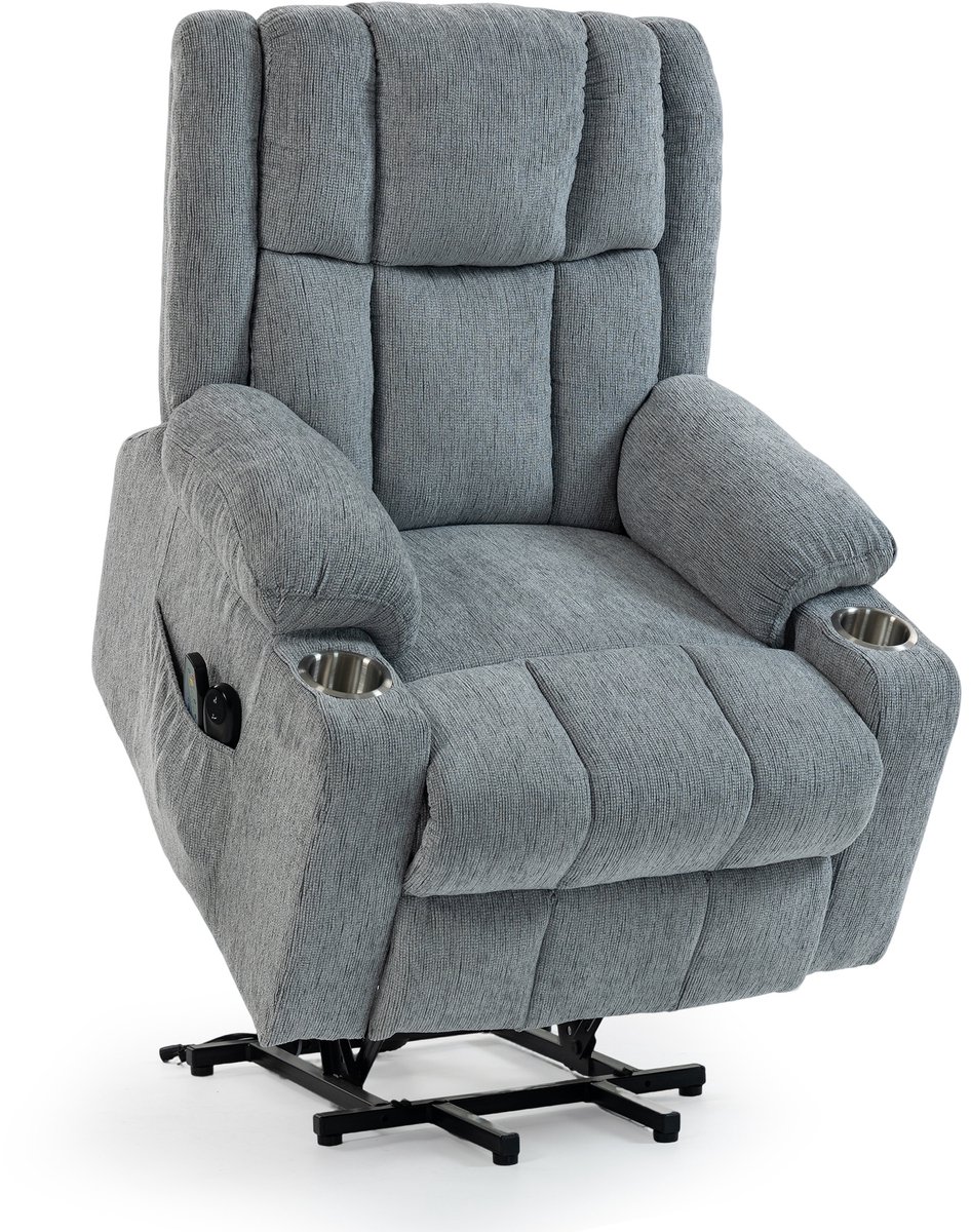 Sweiko Elektrische Massagestoel - Fauteuil - Met opstahulp - Warmtetherapiefunctie - 2 bekerhouders - Lichtgrijs