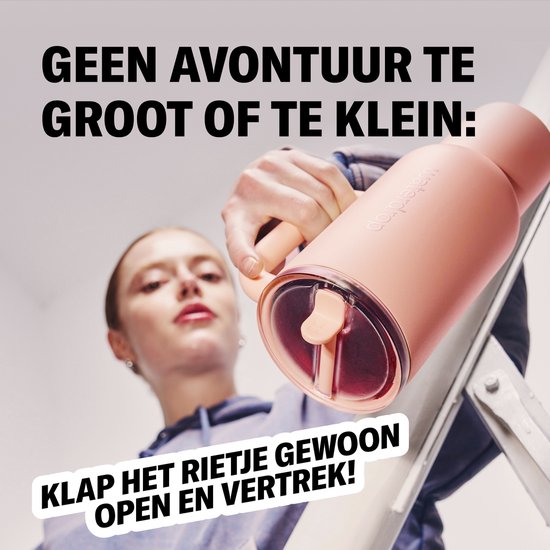 Waterdrop® Explorer Thermo Drinkbeker 1,1 L - 12 uur koud - Drinkbeker met rietje, handvat en lekvrij deksel - Perfect voor ijskoude dranken- zachtroze - Drinkfles - Waterfles