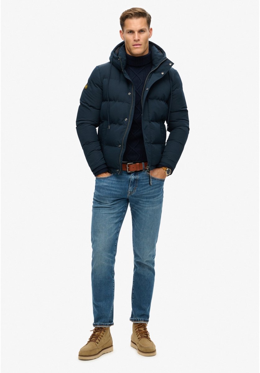 Superdry Everest Korte Gewatteerde Jas Met Capuchon Heren Gewatteerde jassen Marineblauw