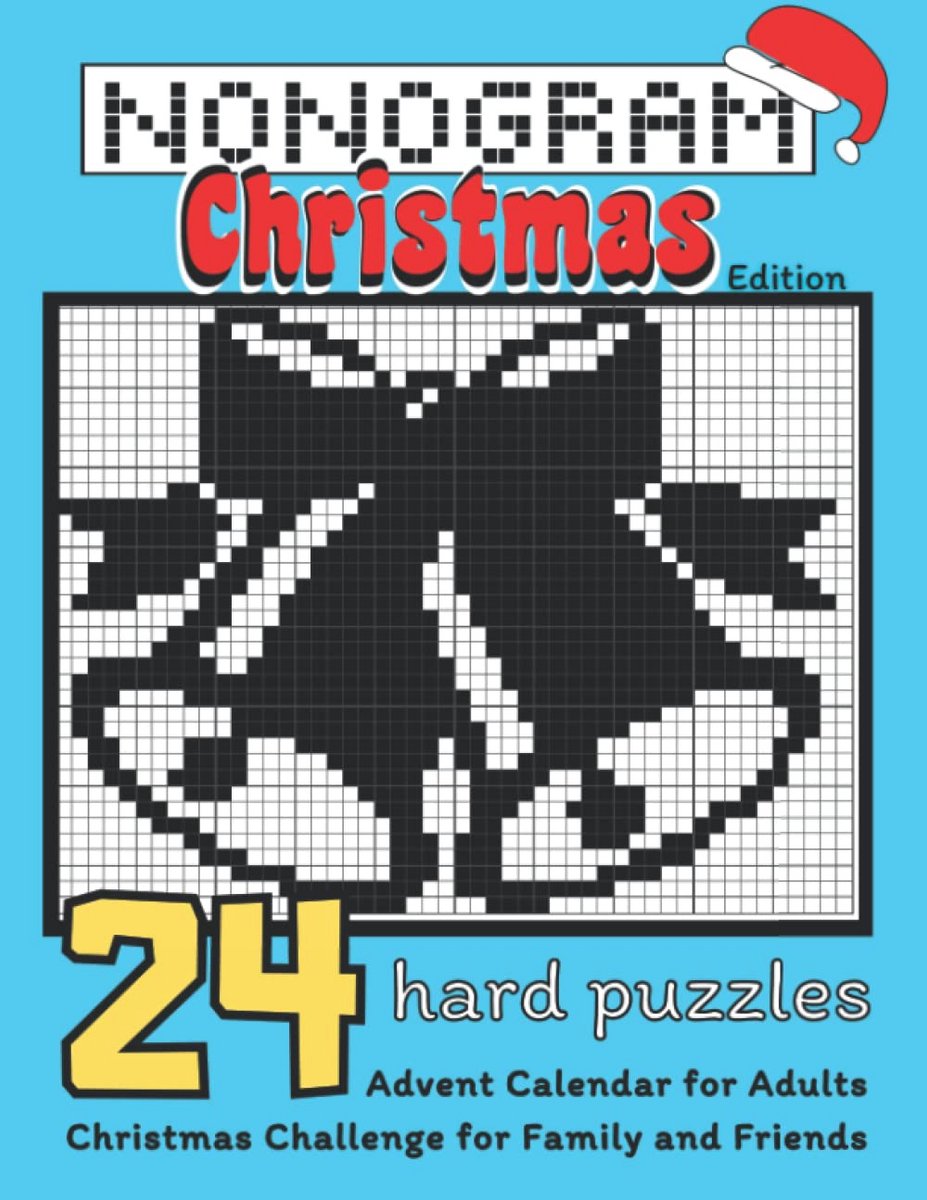 24 Kerst Nonogram Puzzelboek voor Volwassenen: Moeilijke Griddlers Logische Prentpuzzels met Oplossingen