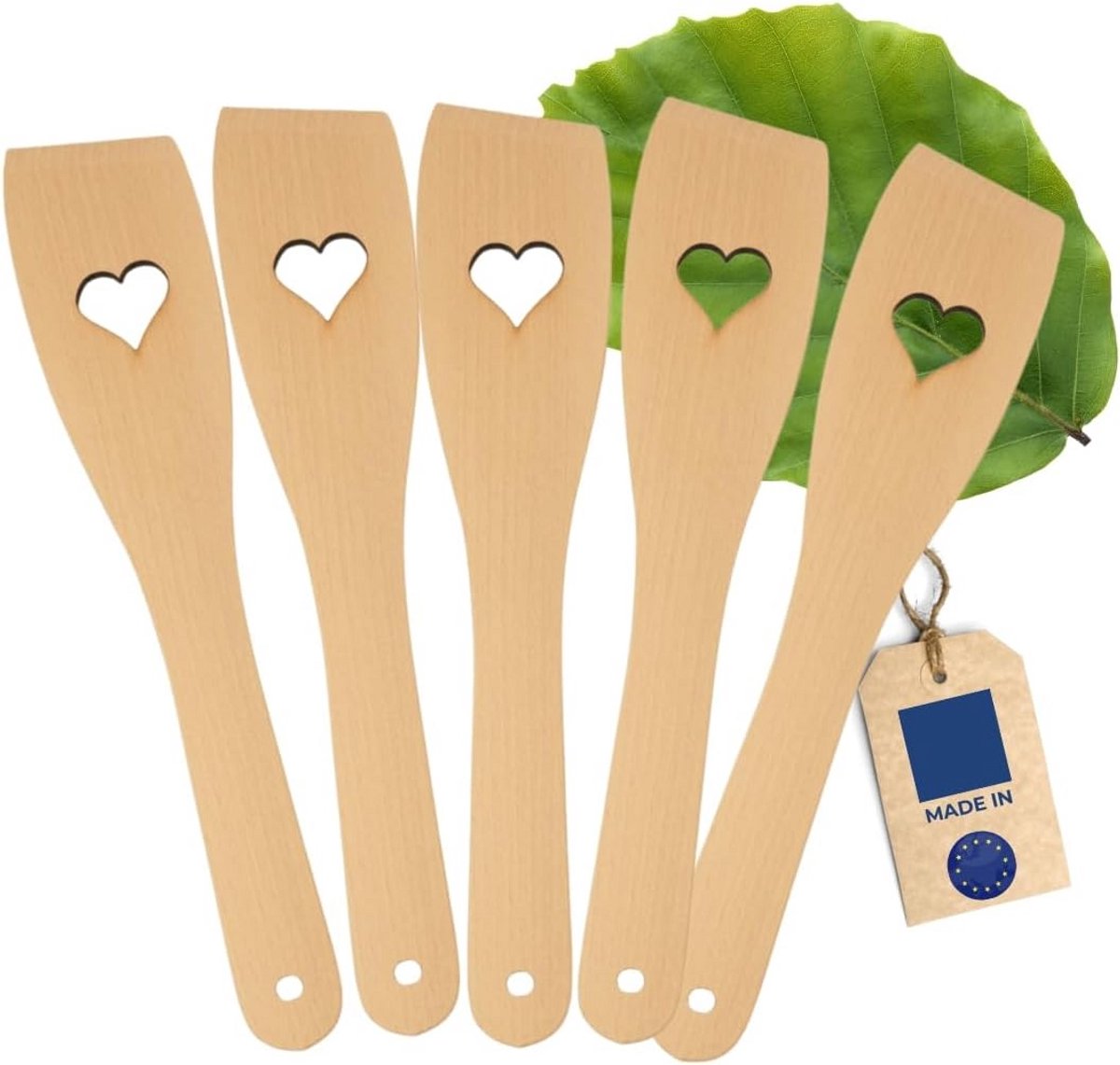 Houten Spatels Set van 5 met Hartuitsparing, 30 cm